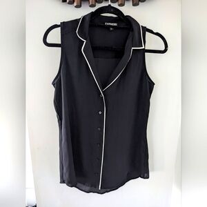 Express Women's  Black Blouse with White Trim - Size US S/M